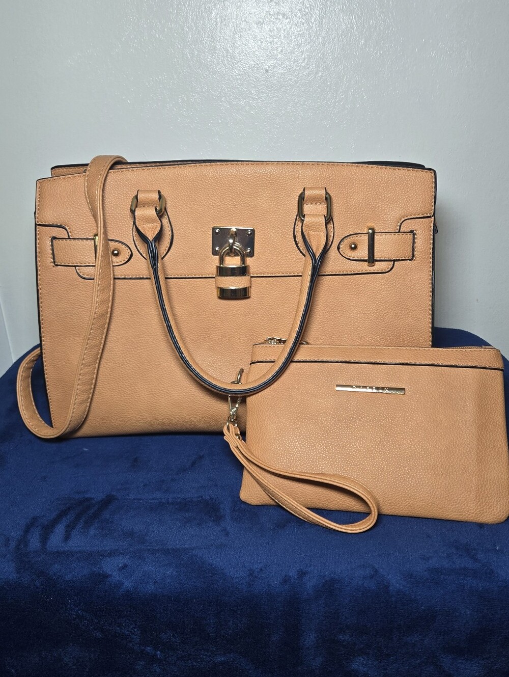 NWOT Dasein Satchel Hand Bag Purse And Matching Wristlet Wallet Camel Brown
